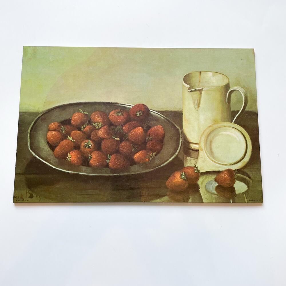 Vintage 1971 Henk Bos Strawberries and Creamer Still Life Lithograph Print 12x8
